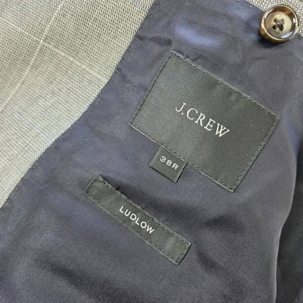 J Crew Ludlow Carpini Wool/Cotton Blend Peak Lapel Gray Windowpane 38R Blazer